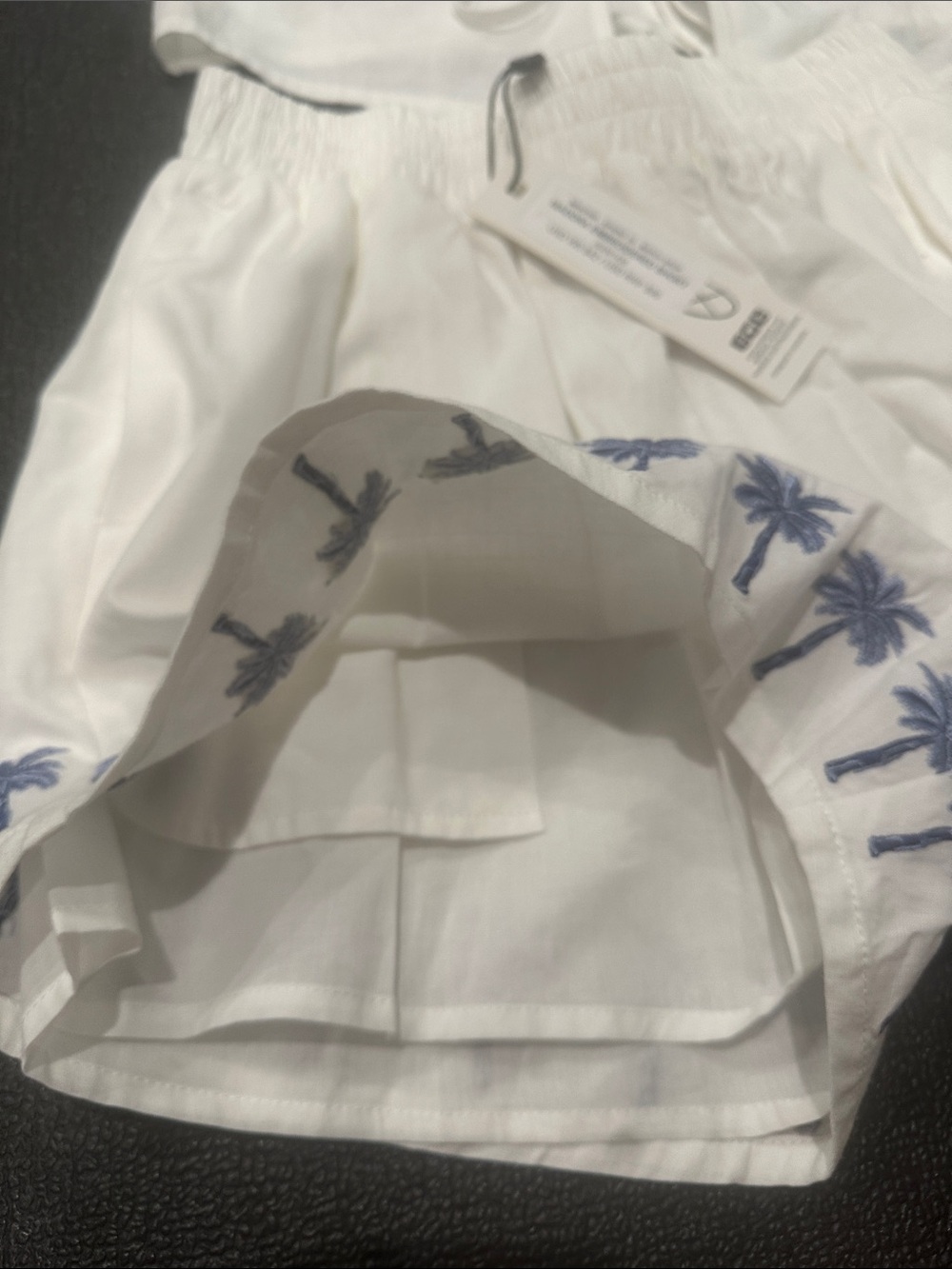 MINKPINK White High Waist Shorts Set with Blue Palm Embroidery - Picture 3 of 8